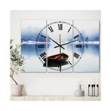 Empty Boat On Blue Lake Oversized Lake House 3 Panels Wall Clock - 38" x 38" x 1"