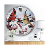 Two Cardinals and Snowy Winter Berries Oversized Cottage Wall Clock - 36" x 28" x 1"