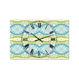 Embossed Teal Pattern IV Large Mid-Century 3 Panels Wall Clock - 23" x 23" x 1"