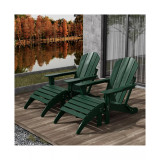 4 Piece Set Classic Folding Adirondack Chair With Footrest Ottoman