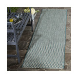 Courtyard Turquoise and Light Grey 2'3" x 8' Sisal Weave Runner Outdoor Area Rug