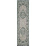 Courtyard Light Grey and Teal 2'3" x 12' Sisal Weave Runner Outdoor Area Rug