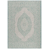 Courtyard Light Gray and Aqua 2'7" x 5' Sisal Weave Outdoor Area Rug