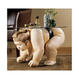 Basho the Sumo Wrestler Sculpture Glass-Topped Table
