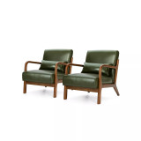 Mid Century Modern Leatherette Accent Armchair with Rubberwood Frame, Set of 2, 30"