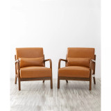 Mid Century Modern Leatherette Accent Armchair with Rubberwood Frame, Set of 2, 30"