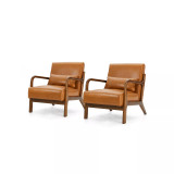 Mid Century Modern Leatherette Accent Armchair with Rubberwood Frame, Set of 2, 30"
