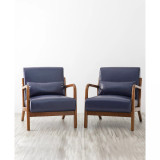Mid Century Modern Leatherette Accent Armchair with Rubberwood Frame, Set of 2, 30"