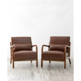 Mid Century Modern Leatherette Accent Armchair with Rubberwood Frame, Set of 2, 30"