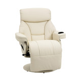 Manual Recliner, Swivel Lounge Armchair with Side Pocket, Footrest and Cup Holder for Living Room, Cream White