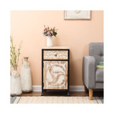 Metal Frame and Carved Wood 1-Door 1-Drawer End Table with Storage