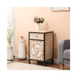 Metal Frame and Carved Wood 1-Door 1-Drawer End Table with Storage