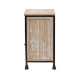 Metal Frame and Carved Wood 1-Door 1-Drawer End Table with Storage