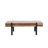 21.69" Oak Finish Medium Density Fiberboard, Wood, Metal 2-Drawer Coffee Table
