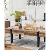 21.69" Oak Finish Medium Density Fiberboard, Wood, Metal 2-Drawer Coffee Table