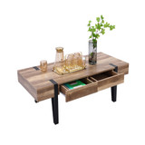 21.69" Oak Finish Medium Density Fiberboard, Wood, Metal 2-Drawer Coffee Table