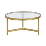 Yara 32" Wide Metal Round Coffee Table with Glass Top