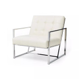 Leatherette Mid-Century Modern Button-tufted Accent Arm Chair with Metal Frame