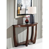 Rafael 45" Demilune Merlot Wood Sofa Table with Cracked Glass Insert