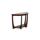 Rafael 45" Demilune Merlot Wood Sofa Table with Cracked Glass Insert