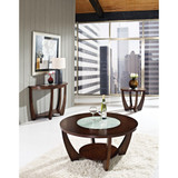 Rafael 25.5" Round Merlot Wood End Table with Cracked Glass Insert