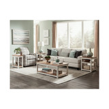 Savannah 45" W Coffee Table, Ivory with Natural Wood Top