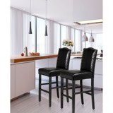 Set of Two 45" H Leatherette Barchair with Studded Decoration and Solid Rubberwood Legs