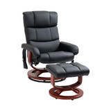 Recliner Chair with Ottoman, Electric Faux Leather Recliner with 10 Vibration Points and 5 Massage Mode, Reclining Chair with Swivel Wood Base, Remote Control and Side Pocket, Black