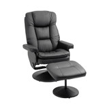 Recliner and Ottoman with Wrapped Base, Swivel PU Leather Reclining Chair with Footrest for Living Room, Bedroom and Office, Black