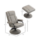 Swivel Recliner, Manual PU Leather Armchair with Ottoman Footrest for Living Room, Office, Bedroom, Grey