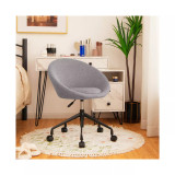 Adjustable Swivel Accent Chair Linen Office Chair Round Back