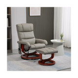 Recliner Chair with Ottoman, Electric Faux Leather Recliner with 10 Vibration Points and 5 Massage Mode, Reclining Chair with Swivel Wood Base, Remote Control and Side Pocket, Grey