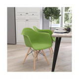 Alda Series Polypropylene Accent Chair With Gently Curved Arms And Metal Braced Wooden Legs