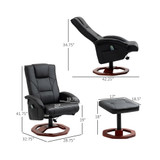 Massage Recliner Chair with Ottoman, Electric Faux Leather Recliner with 10 Vibration Points and 5 Massage Mode, Swivel Reclining Chair with Remote Control, Wood Base and Side Pocket, Black