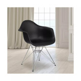 Plastic Accent Dining Chair With Arms And Chrome Base