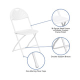 Hercules Series 800 lb Capacity White Plastic Fan Back Folding Chair