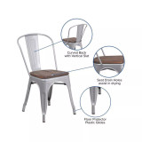 Metal Stackable Chair with Wood Seat, 18"W x 20"D x 33"H
