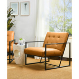 31.50" Polyurethane Leather Button-Tufted Accent Arm Chair with Black Metal Frame