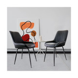 2 Piece Faux Leather Tufted Chair in Black with Black Metal Legs