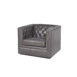 Helaire Tufted Leather Armchair  in Charcoal Gray