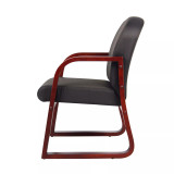 Mahogany Wood Mid-Back Guest Chair W/ Sled Base