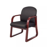 Mahogany Wood Mid-Back Guest Chair W/ Sled Base
