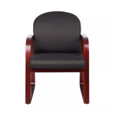 Mahogany Wood Mid-Back Guest Chair W/ Sled Base