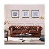 Alexandon Leather Chesterfield Tufted Sofa with Roll Arm