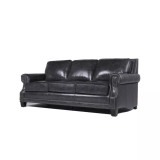 Willison Italian  Leather Sofa with Nailhead Trim in Camel Brown