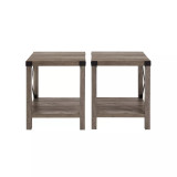 Farmhouse 2-Piece Metal-X Side Tables with Lower Shelf Set