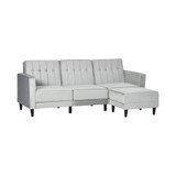 Upholstered L-Shaped Sofa Bed, Reversible Sectional Recliner Sofa Set, Velvet-Feel Sleeper Futon with Footstool, Grey
