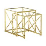 Tempered Glass 2 Pcs Set Nesting Table in Gold