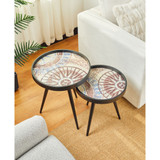 Set of 2 Nesting Lamp Table with Polygonal Star Pattern Tray Top