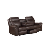White Label Calico 89" Double Reclining Sofa with Center Drop-Down Cup Holders, Power Outlets, Hidden Drawer and USB Ports